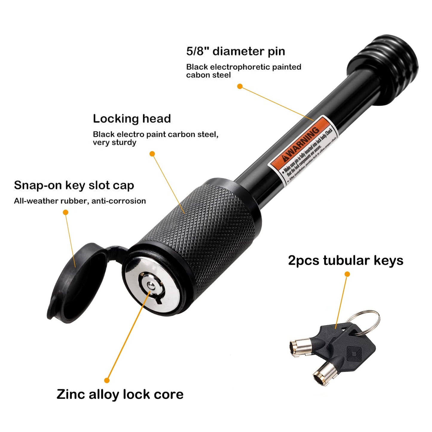 CZC AUTO Trailer Hitch Lock, 5/8 Inch Dia, 4 Inch Super Extra Long Receiver Pin for Class III IV Hitches, for Hitch Bike Rack Tray Ball Tow Rope, for Trailer Truck Car Boat (1 Pack)