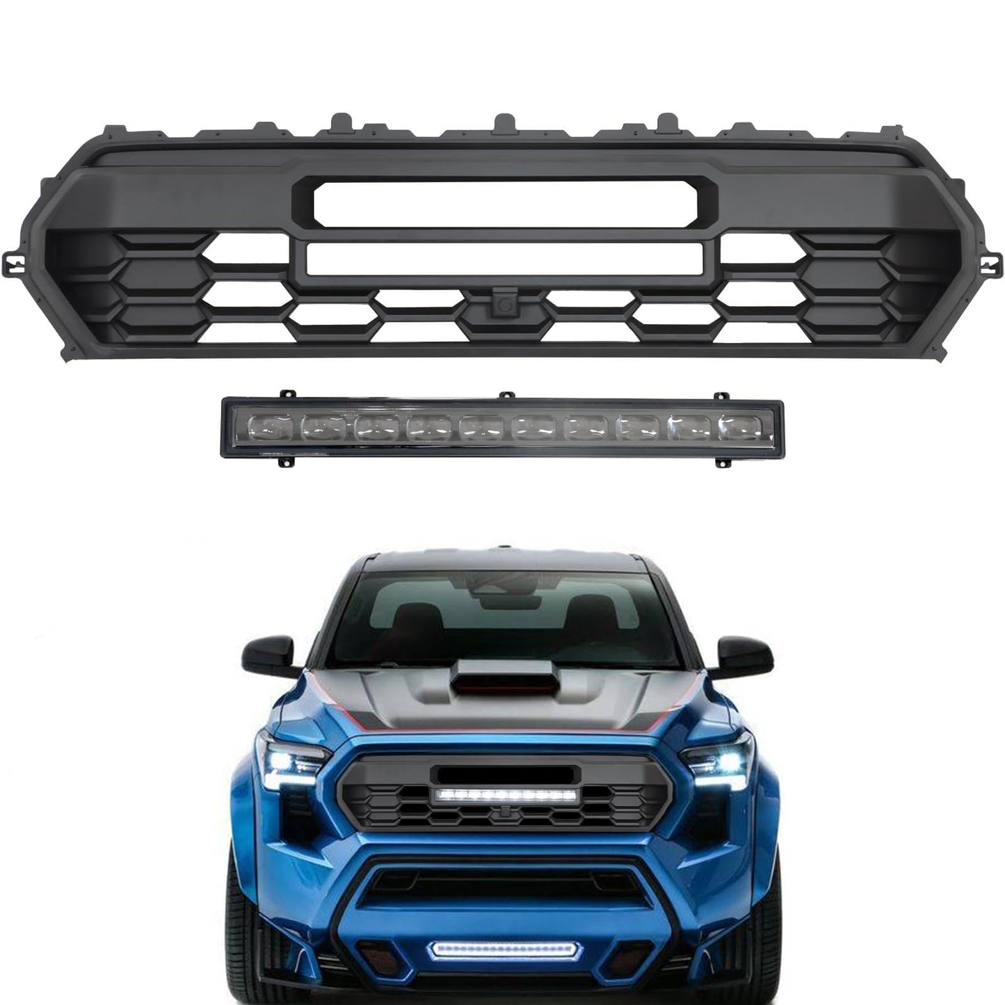 2024 Tacoma Grill Front Hollow Grill Compatible with 2024 2025 Tacoma, tacoma 2024 2025 Matte Black ABS grille, tacoma grill with LED Light