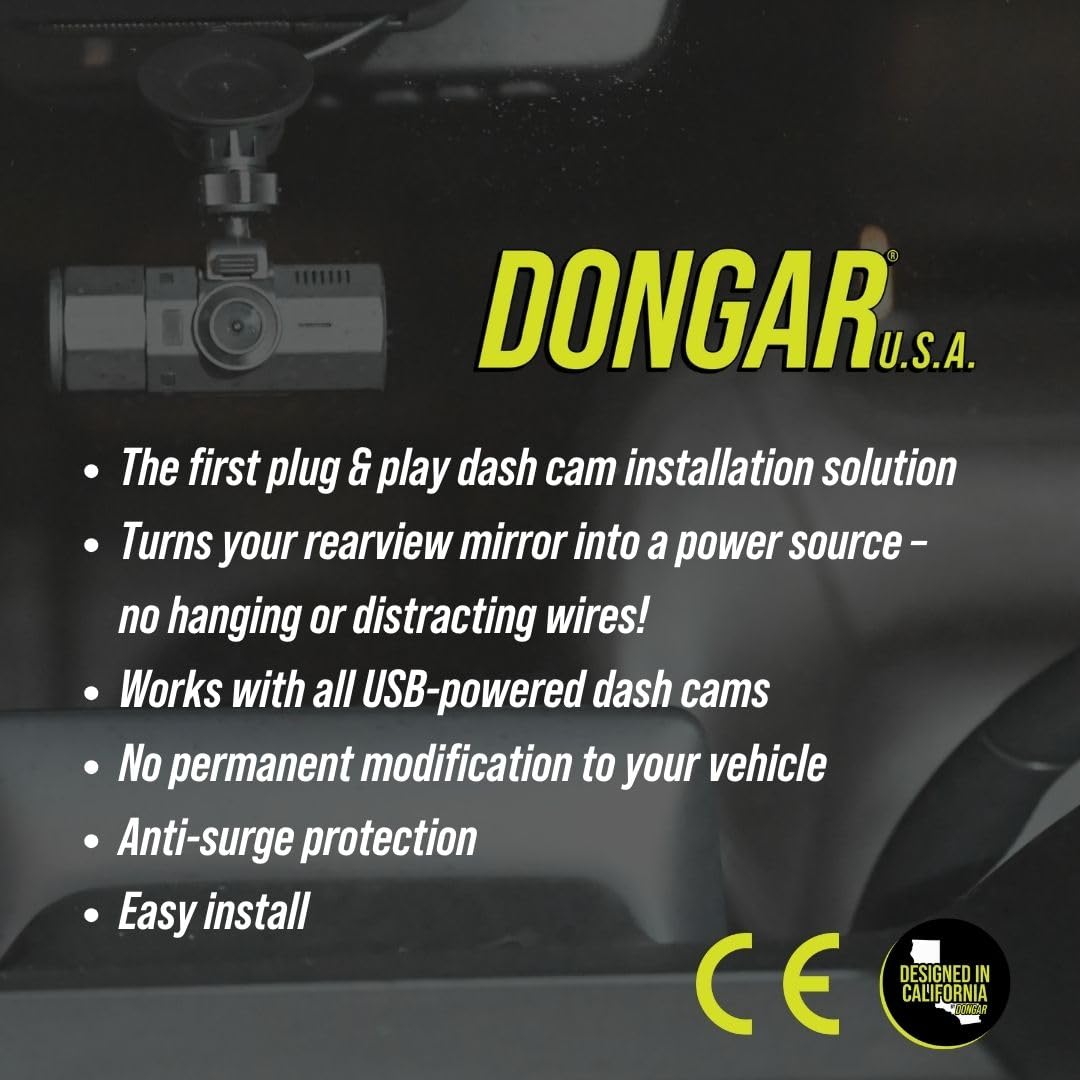 Dongar Dashcam Power Adapter (10-pin Type B). Compatible with Select Toyota, Lexus, Subaru Models. Connects to Rearview Mirror, Built-in USB Power Source, Easy to Install