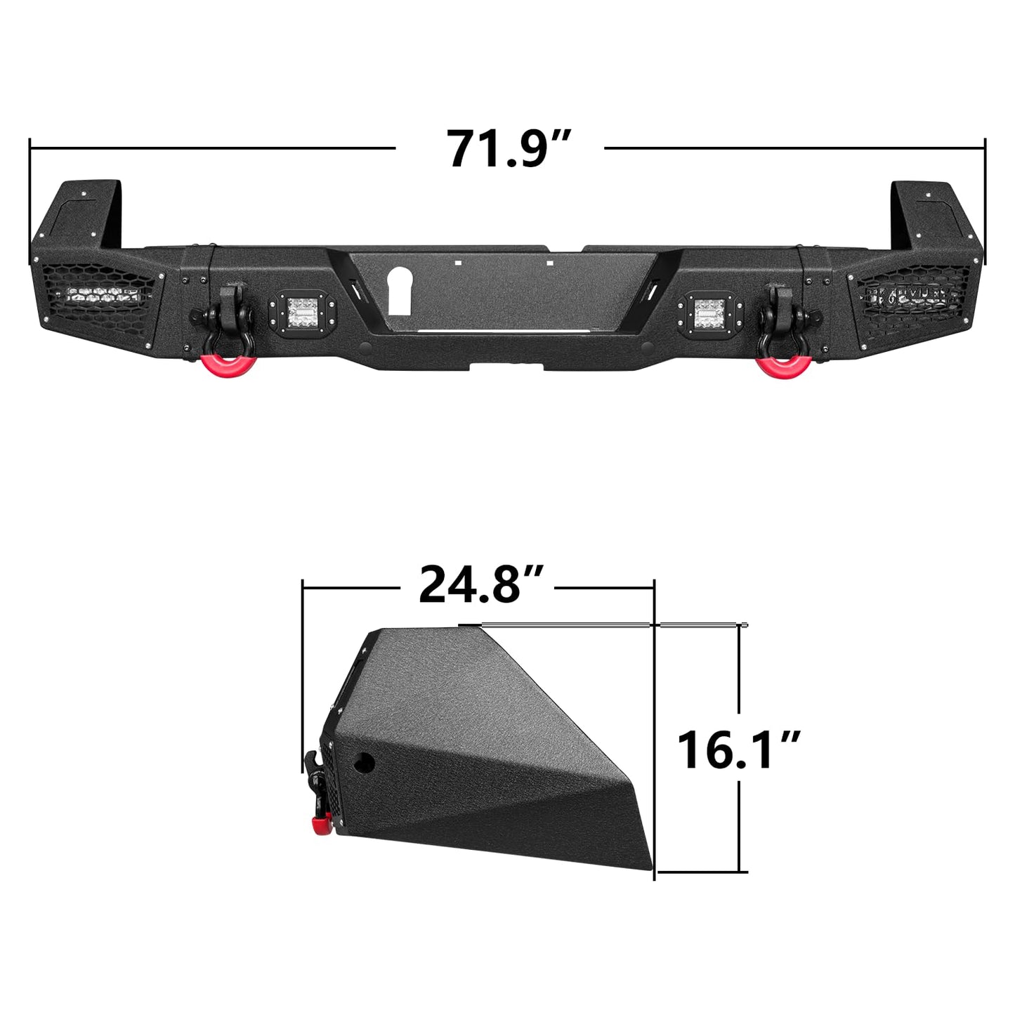 GNG Rear Bumper Compatible with 2024 2025 Toyota Tacoma w/Winch Plate & LED Lights & D-Ring, 〔Black Textured〕