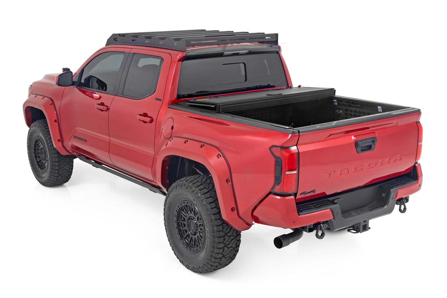 Rough Country Hard Tri-Fold Truck Bed Tonneau Cover for Toyota Tacoma (2024-2025) - Aluminum Flip-Up Folding Bed Cover, Fits 5' (60.3") Bed