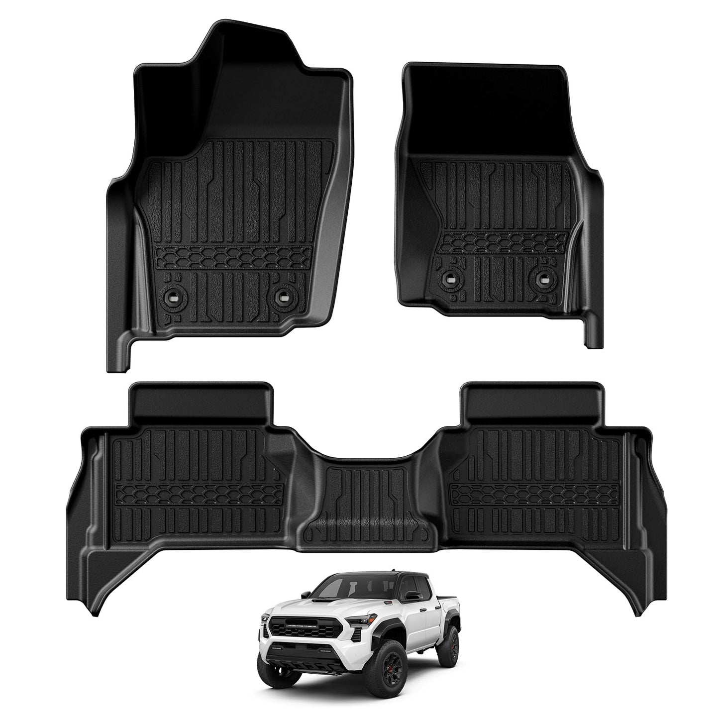 TripleAliners for Tacoma 2024 2025 Double Cab Floor Mats (Fit Auto Trans ONLY) All Weather Floor Liners Compatible with 2024+ Toyota Tacoma Accessories Front & Rear Mats, 3PCS(Not for Hybrid/Manual)