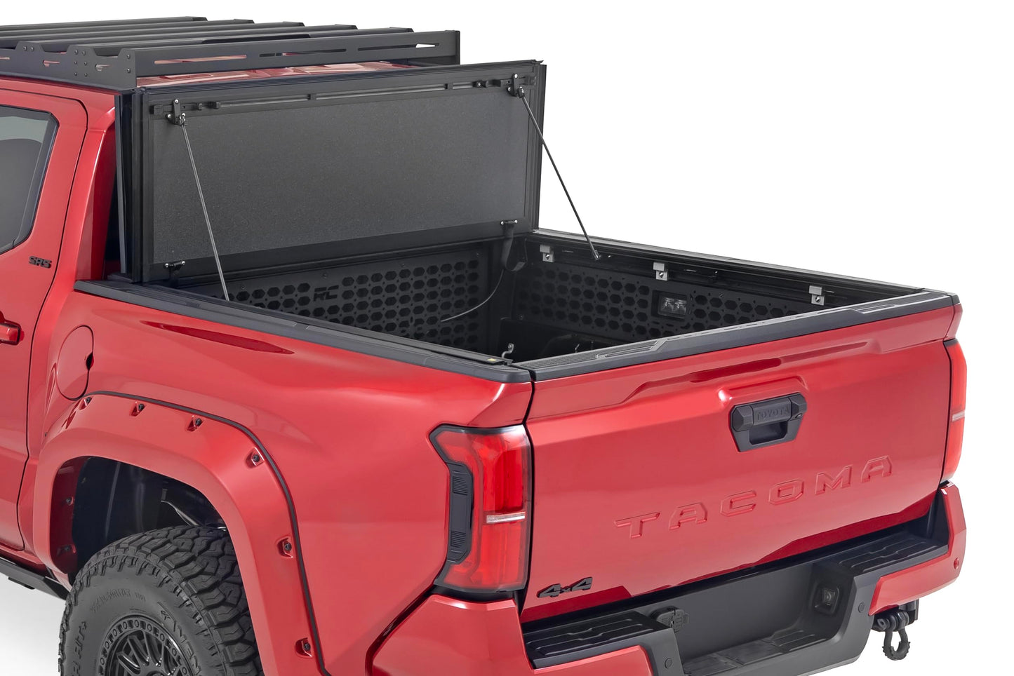 Rough Country Hard Tri-Fold Truck Bed Tonneau Cover for Toyota Tacoma (2024-2025) - Aluminum Flip-Up Folding Bed Cover, Fits 5' (60.3") Bed