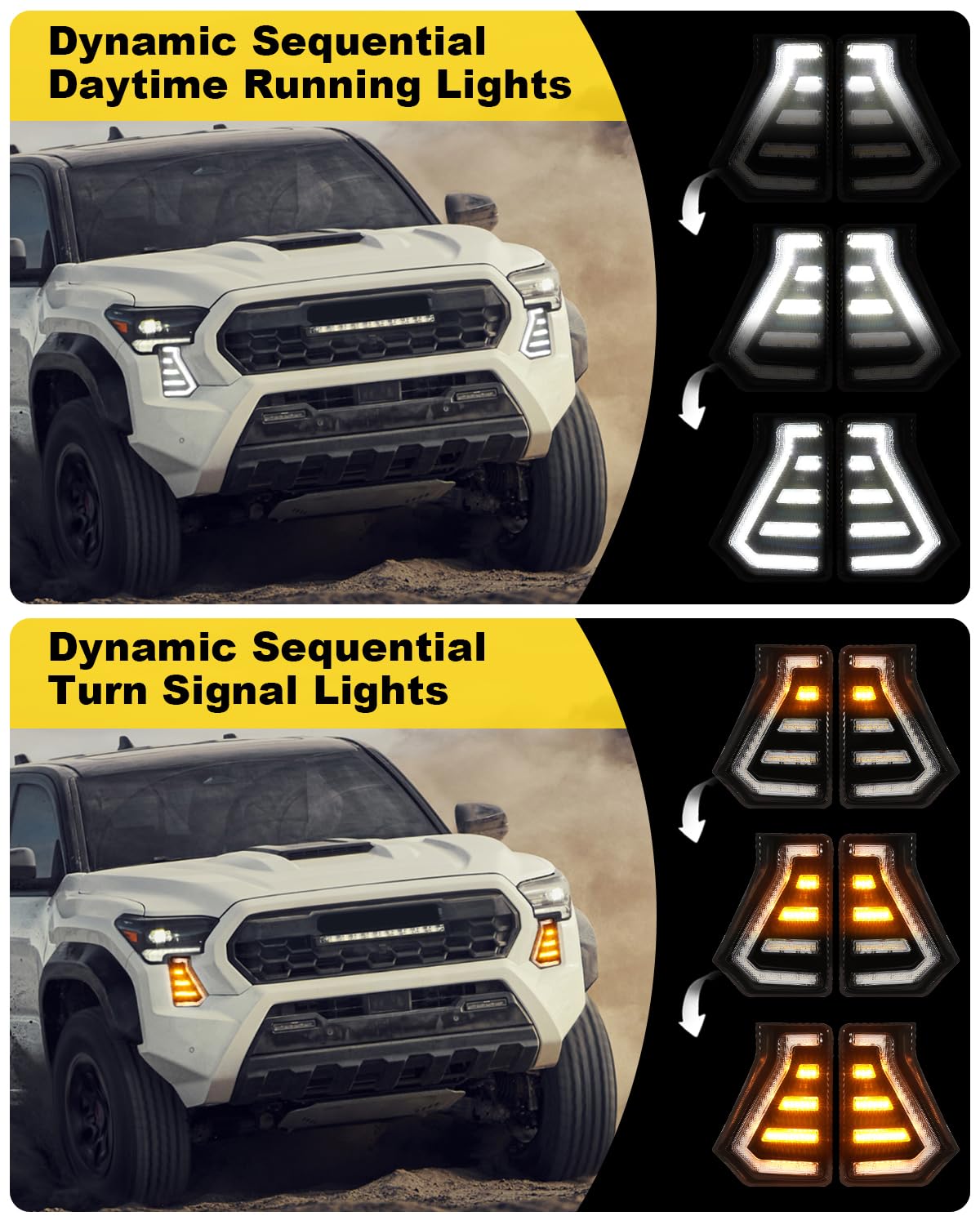 LED Fog Lights Kit for 2024 2025 Toyota Tacoma DRL Daytime Running Lights Amber Turn Signal Front Bumper Lamps 4th Gen Toyota Tacoma Accessories (C-shaped)