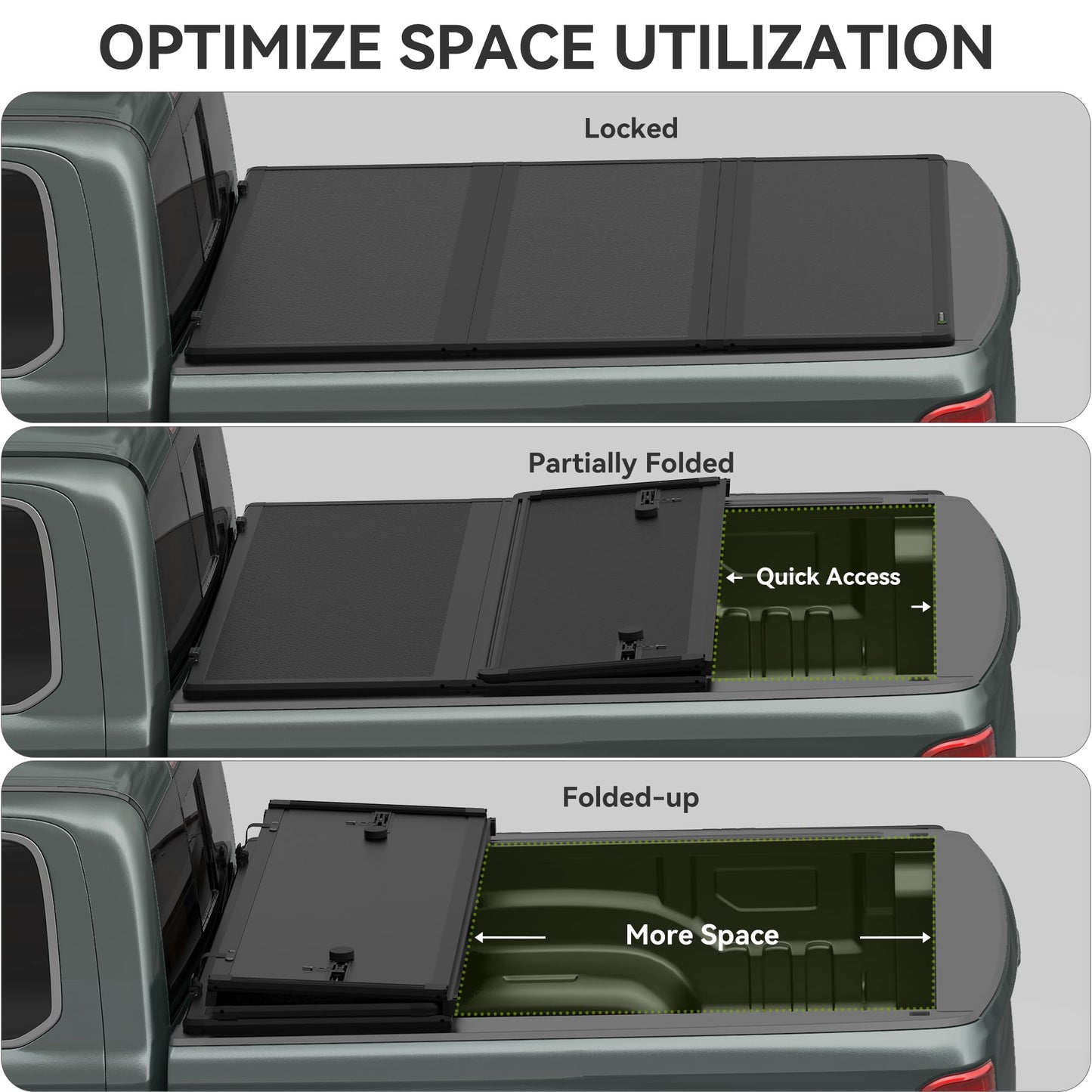 AUTOSAVER88 FRP Hard Tri-fold Truck Bed Tonneau Cover Fits for Toyota Tacoma 2024 2025 5ft Bed (Excl. Trail Edition) with Deck Rail System