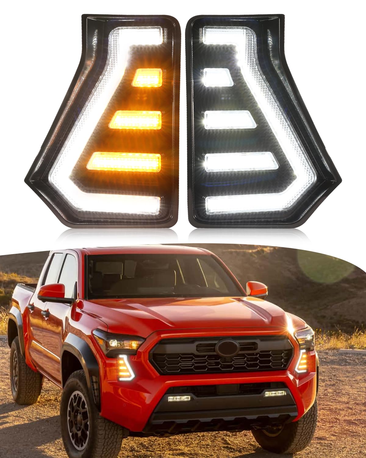 LED Fog Lights Kit for 2024 2025 Toyota Tacoma DRL Daytime Running Lights Amber Turn Signal Front Bumper Lamps 4th Gen Toyota Tacoma Accessories (C-shaped)