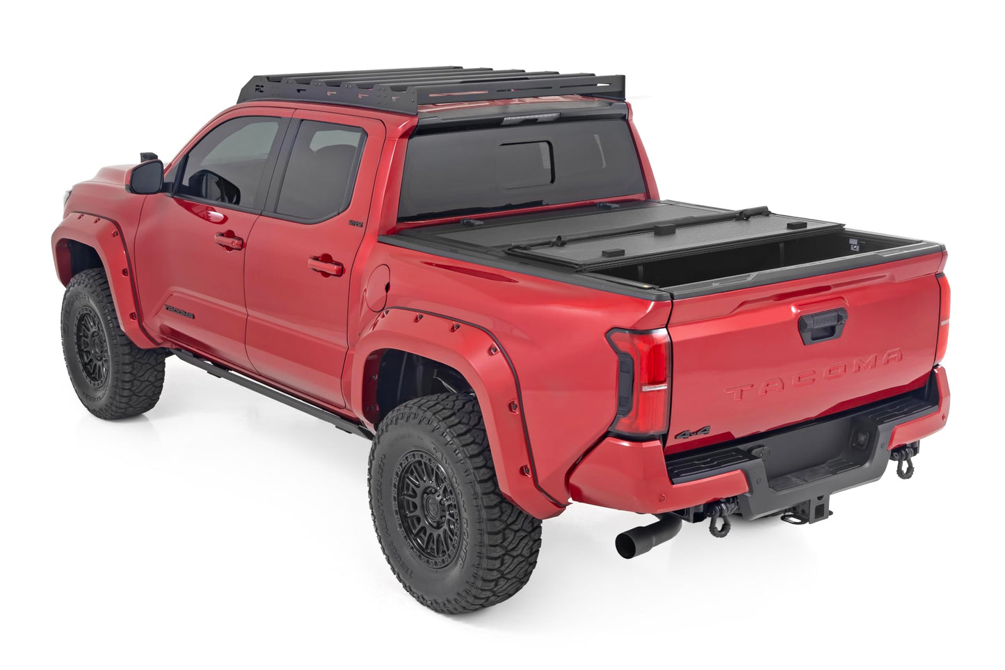 Rough Country Hard Tri-Fold Truck Bed Tonneau Cover for Toyota Tacoma (2024-2025) - Aluminum Flip-Up Folding Bed Cover, Fits 5' (60.3") Bed