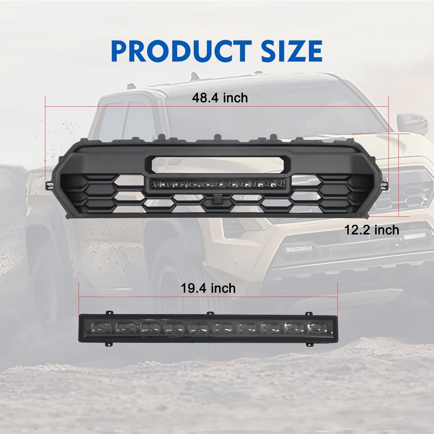 2024 Tacoma Grill Front Hollow Grill Compatible with 2024 2025 Tacoma, tacoma 2024 2025 Matte Black ABS grille, tacoma grill with LED Light