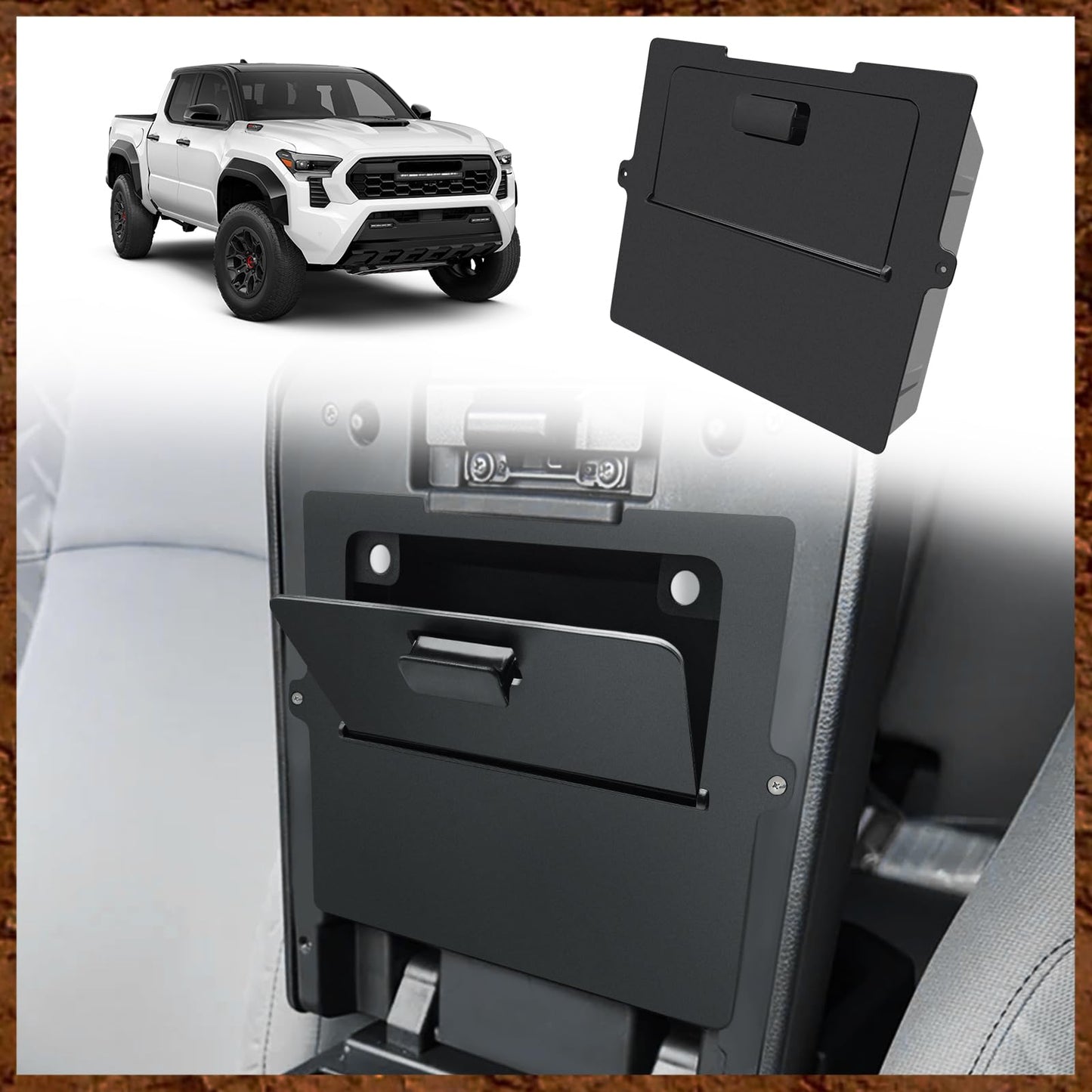 Muslogy Center Console Hidden Organizer Compatible with 2024 2025 Toyota Tacoma Accessories Magnet Armrest Hidden Storage Box Middle Console Insert Secret Organizer Compartment ABS Material