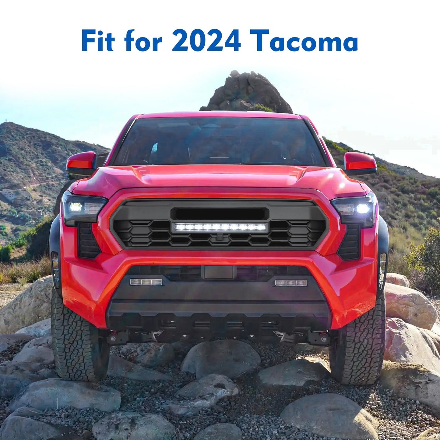 2024 Tacoma Grill Front Hollow Grill Compatible with 2024 2025 Tacoma, tacoma 2024 2025 Matte Black ABS grille, tacoma grill with LED Light
