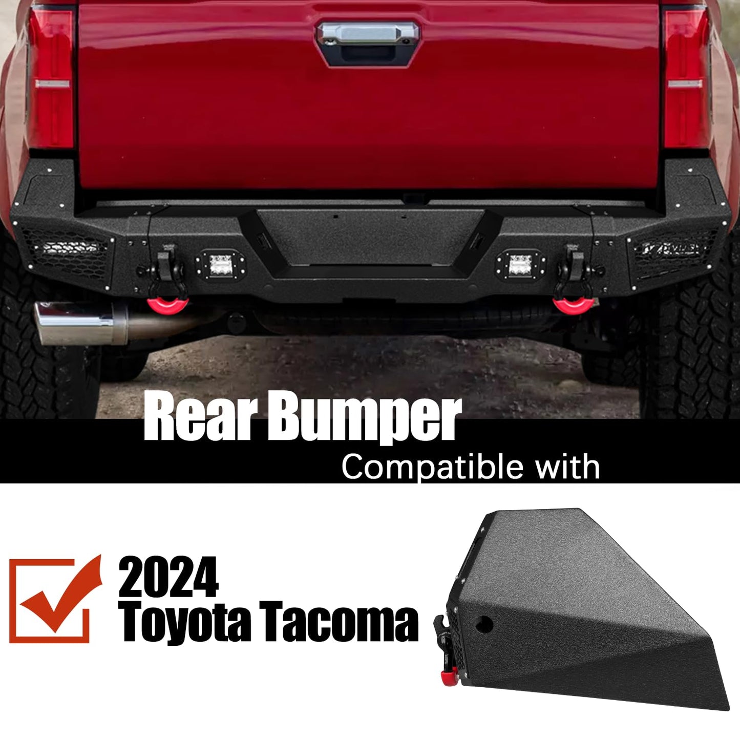 GNG Rear Bumper Compatible with 2024 2025 Toyota Tacoma w/Winch Plate & LED Lights & D-Ring, 〔Black Textured〕