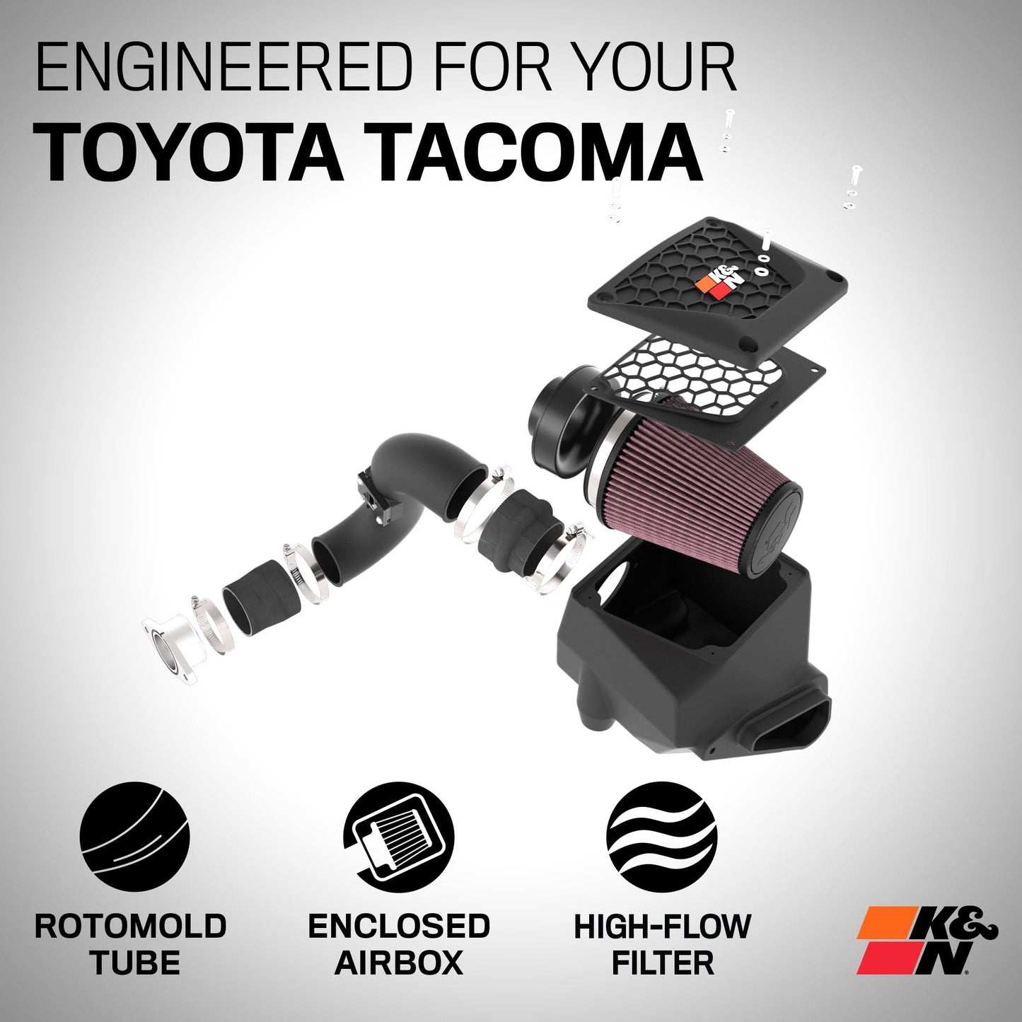 K&N Cold Air Intake System: High-Flow Air Filter, Increase Performance & Towing: Compatible with 2024-2025 Toyota: Land Crusier, Tacoma, 63-9043