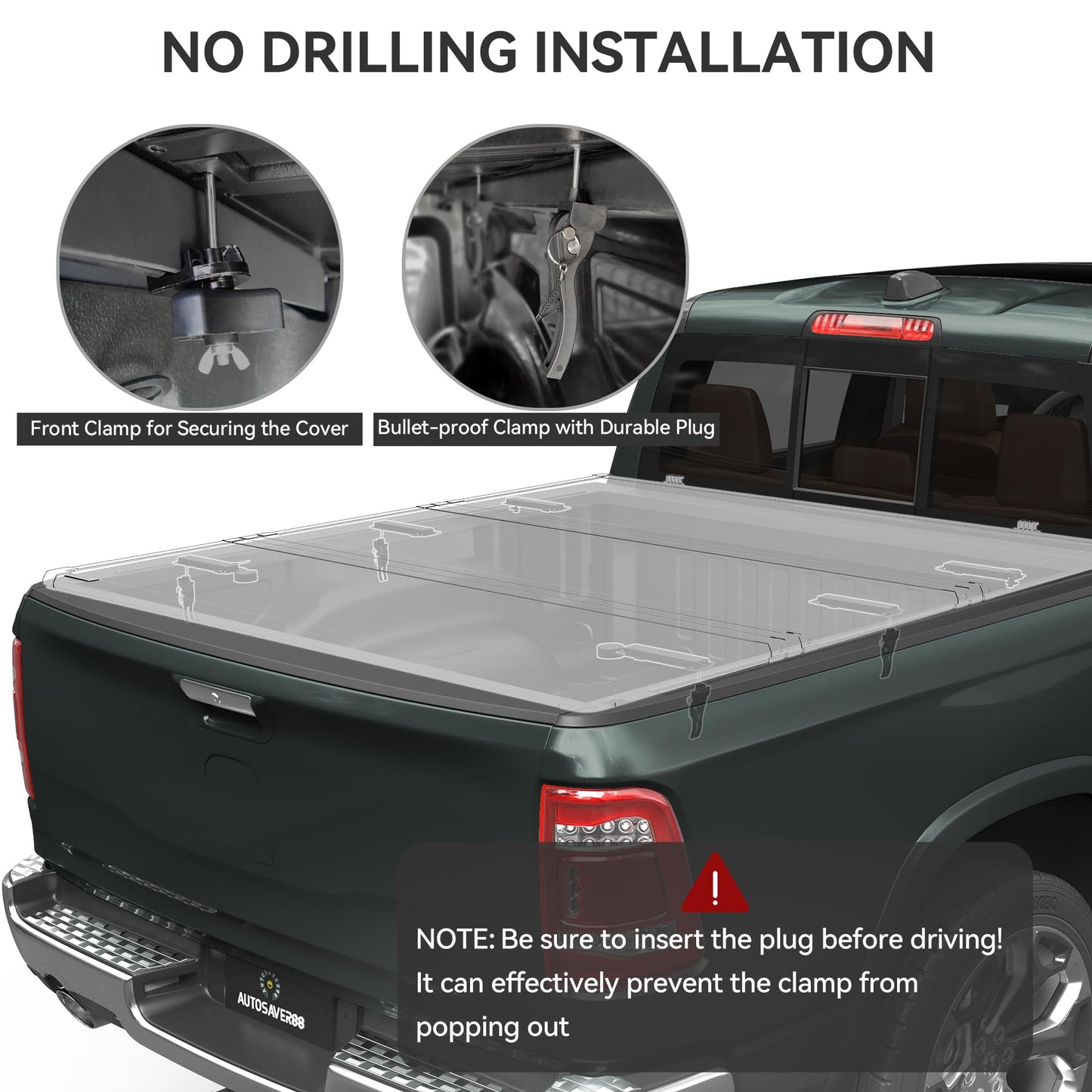 AUTOSAVER88 FRP Hard Tri-fold Truck Bed Tonneau Cover Fits for Toyota Tacoma 2024 2025 5ft Bed (Excl. Trail Edition) with Deck Rail System
