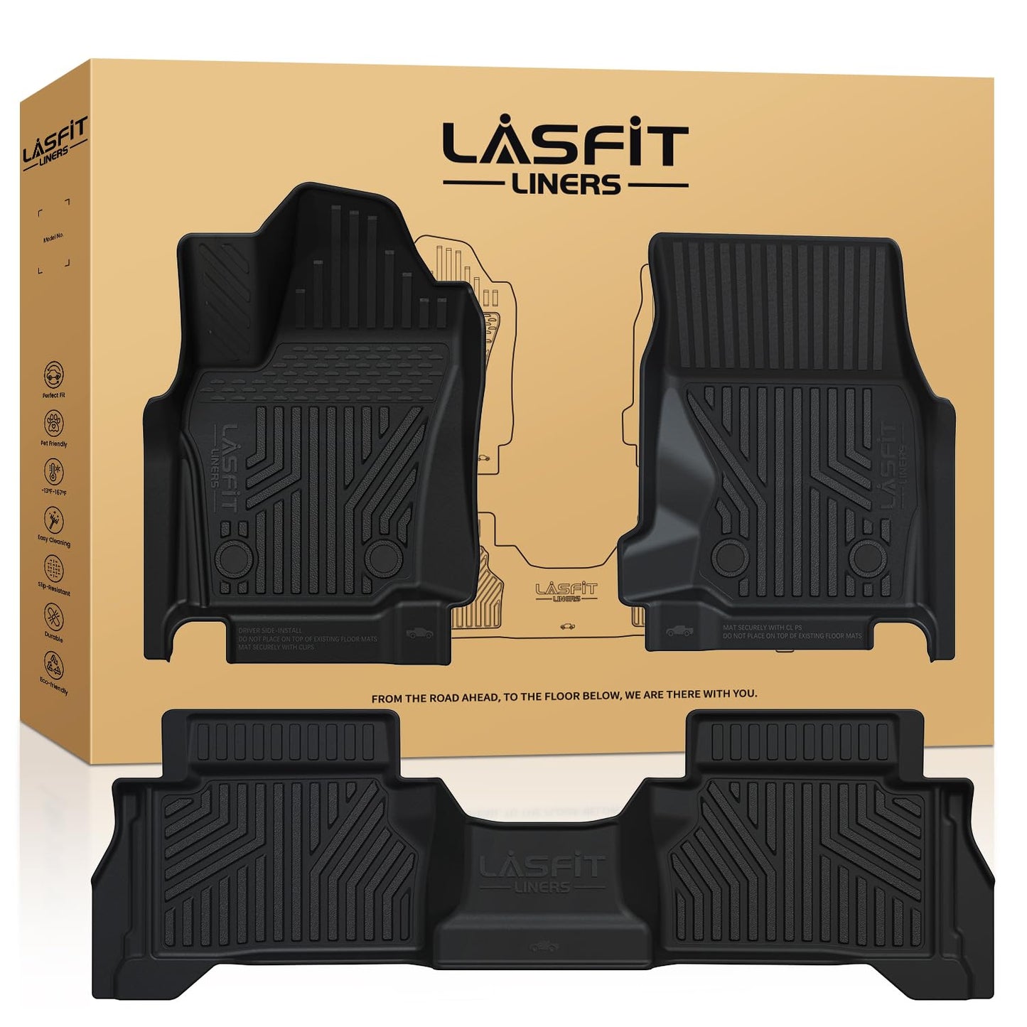 LASFIT Floor Mats for Toyota Tacoma 2024 2025 Double Cab (Not fit Hybrid) All Weather Floor Liner for Tacoma TRD/SR/SR5/limited TPE Custom Fit Car Mats Front&Rear 2 Row Mats,Black (Automatic Trans)