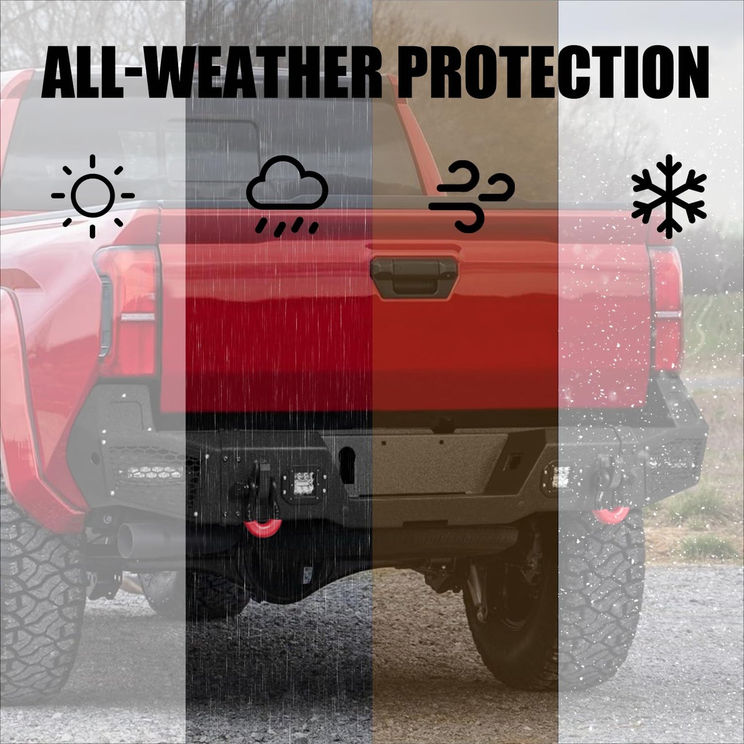 GNG Rear Bumper Compatible with 2024 2025 Toyota Tacoma w/Winch Plate & LED Lights & D-Ring, 〔Black Textured〕