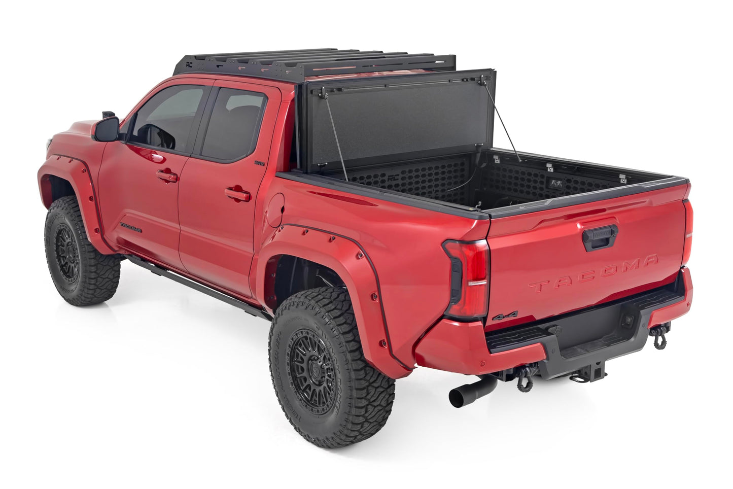 Rough Country Hard Tri-Fold Truck Bed Tonneau Cover for Toyota Tacoma (2024-2025) - Aluminum Flip-Up Folding Bed Cover, Fits 5' (60.3") Bed