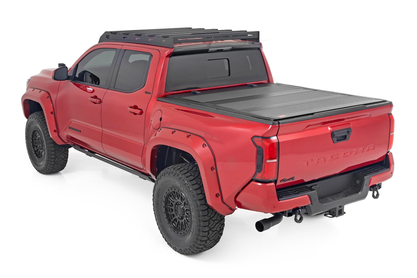 Rough Country Hard Tri-Fold Truck Bed Tonneau Cover for Toyota Tacoma (2024-2025) - Aluminum Flip-Up Folding Bed Cover, Fits 5' (60.3") Bed