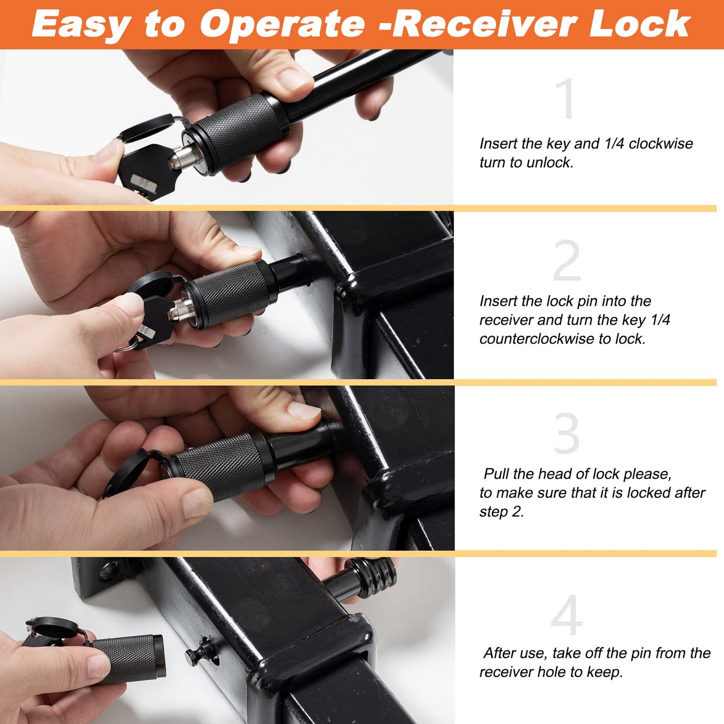 CZC AUTO Trailer Hitch Lock, 5/8 Inch Dia, 4 Inch Super Extra Long Receiver Pin for Class III IV Hitches, for Hitch Bike Rack Tray Ball Tow Rope, for Trailer Truck Car Boat (1 Pack)