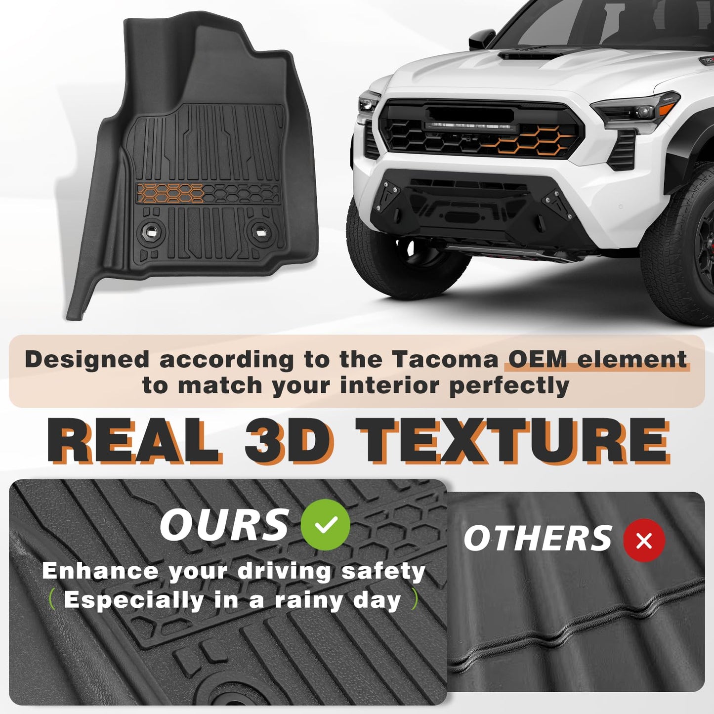 TripleAliners for Tacoma 2024 2025 Double Cab Floor Mats (Fit Auto Trans ONLY) All Weather Floor Liners Compatible with 2024+ Toyota Tacoma Accessories Front & Rear Mats, 3PCS(Not for Hybrid/Manual)