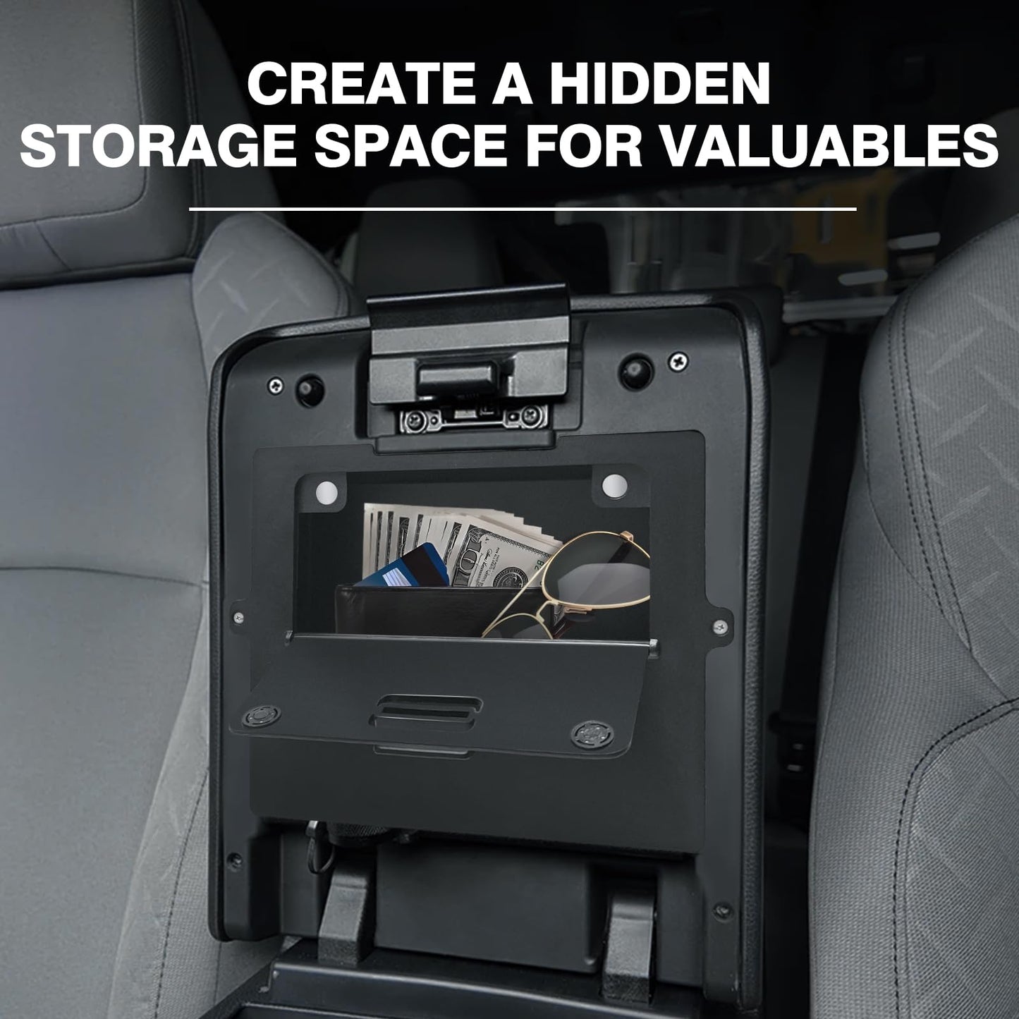 Muslogy Center Console Hidden Organizer Compatible with 2024 2025 Toyota Tacoma Accessories Magnet Armrest Hidden Storage Box Middle Console Insert Secret Organizer Compartment ABS Material