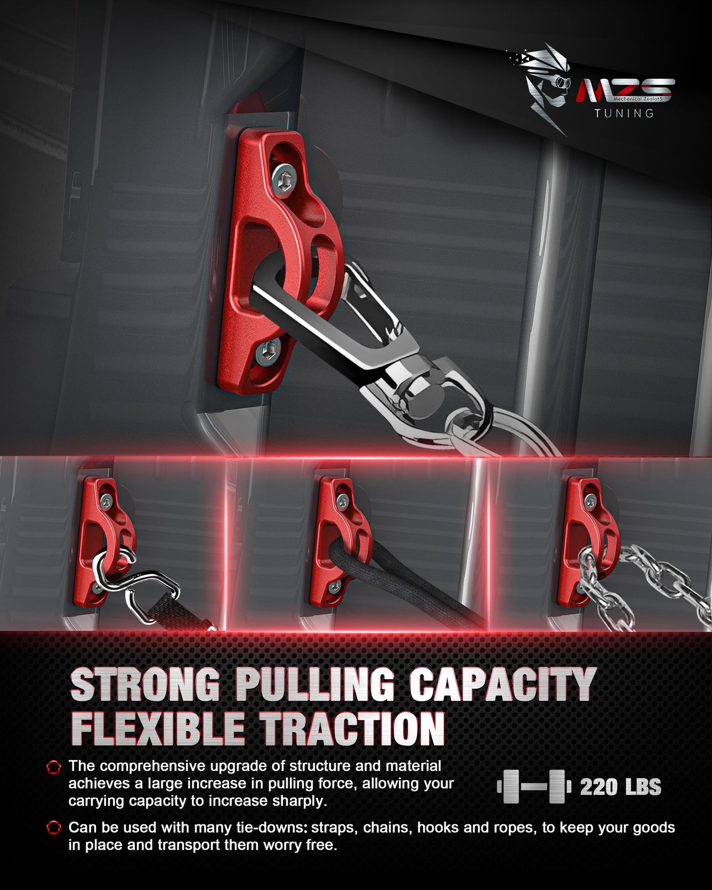 MZS Truck Bed Rail Cleats Tie Down Hook Kit, Inner Rope Hooks Tie Down Anchors Compatible with Tacoma Tundra for Cargo Trailer, Replace PT27835160 PT27835112 PT2780C010 663120C010 Red (Pack of 6)
