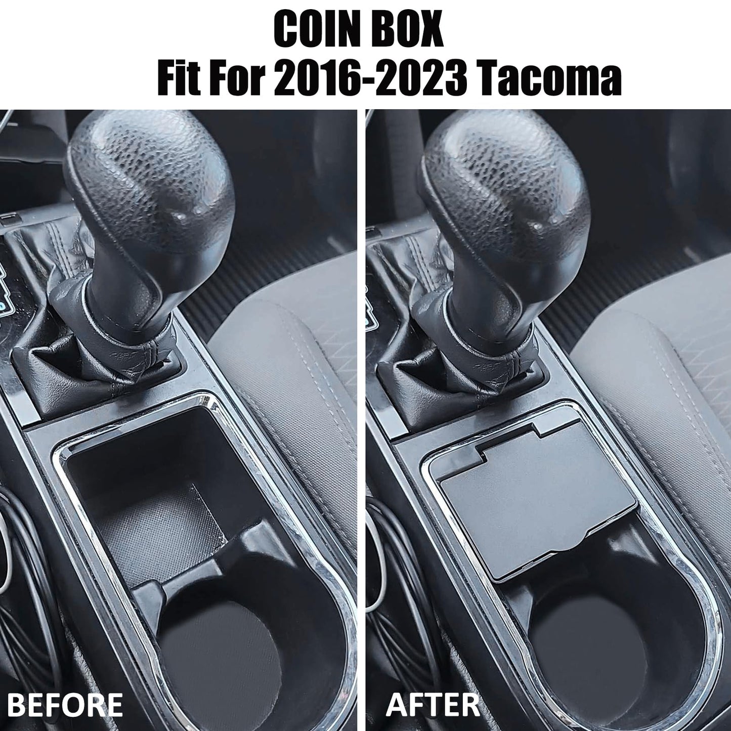 JKCOVER Center Console Coin Box Organizer Compatible with 2016-2020 2021 2022 2023 Toyota Tacoma Accessories Armrest Insert ABS Plastic Coin Holder Secondary Storage Box