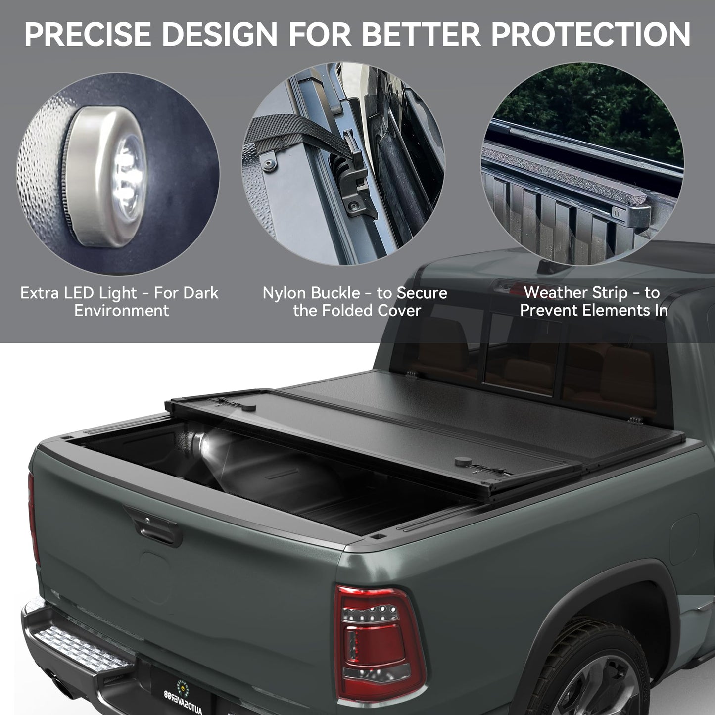 AUTOSAVER88 FRP Hard Tri-fold Truck Bed Tonneau Cover Fits for Toyota Tacoma 2024 2025 5ft Bed (Excl. Trail Edition) with Deck Rail System