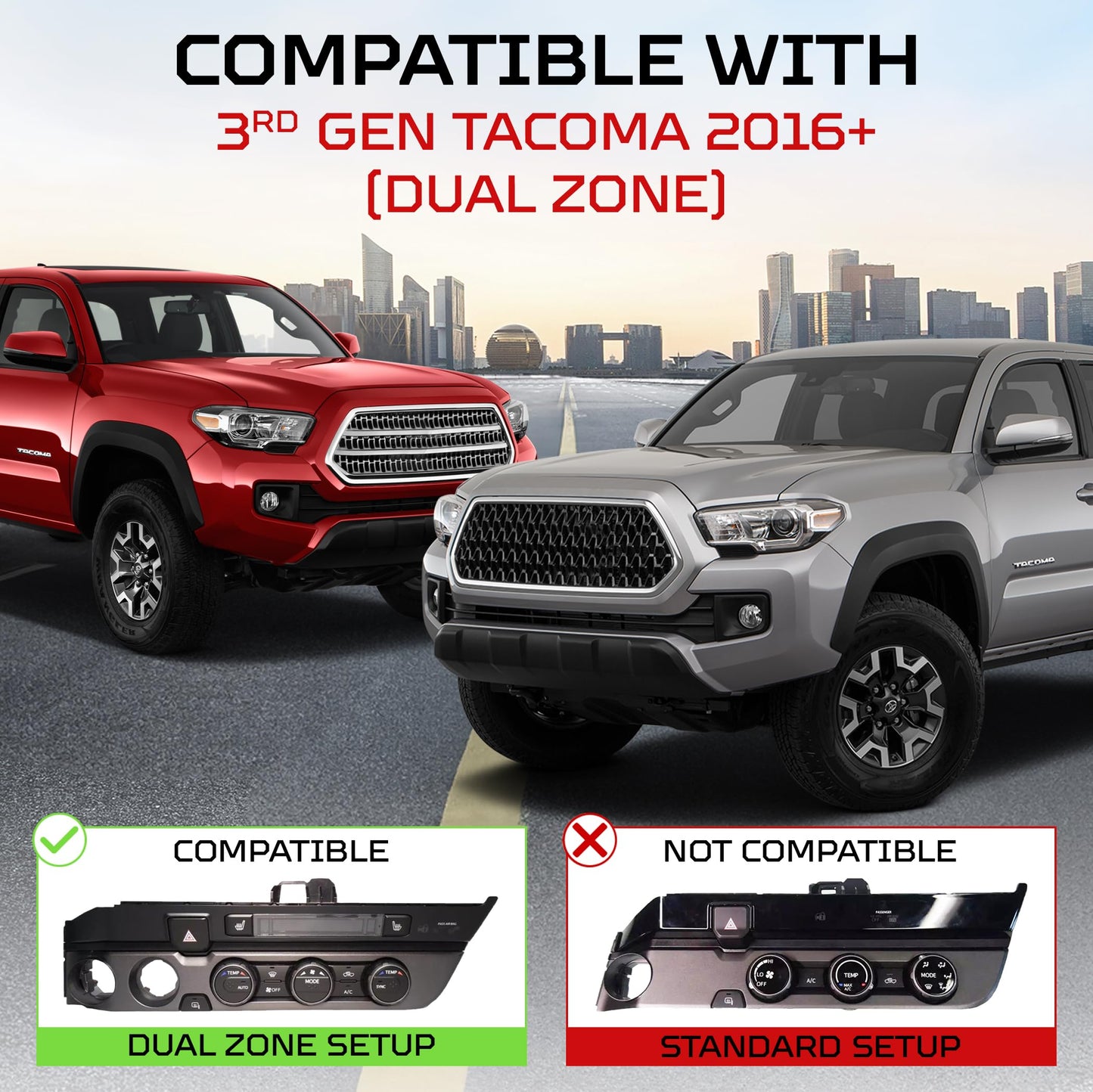 AJT Design Climate Knob Rings Compatible with Toyota Tacoma 2016-2023 (3rd Gen Tacoma Dual Zone), 3-Pack | High-Strength ABS Replacement Trim Rings | Perfect Fit & Easy Install | Made in USA - Black