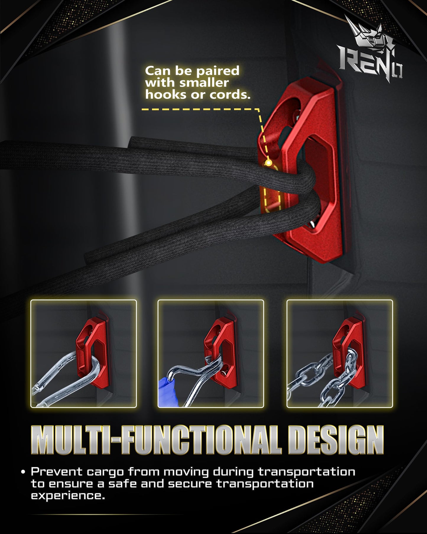 RENO Tie Down Hooks, Aluminium Trailer Bed Tie Down Anchors Compatible with 2007-2022 Tundra / 2005-2024 Tacoma, Replaces OEM 66312-0C010 (Red,2PCS)