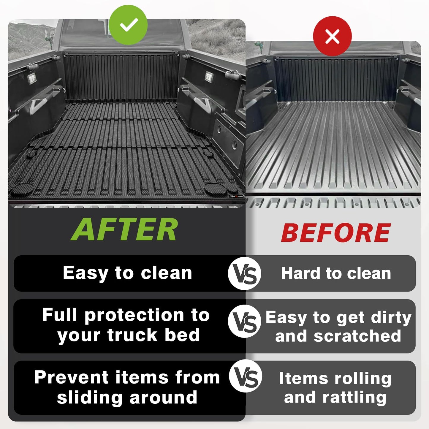 TripleAliners Truck Bed Mat Compatible with 2024 2025 Toyota Tacoma Accessories 5FT Vehicle Perfectly Flush All Weather Protection TPE Heavy Duty Pickup Car Bed Cargo Mat