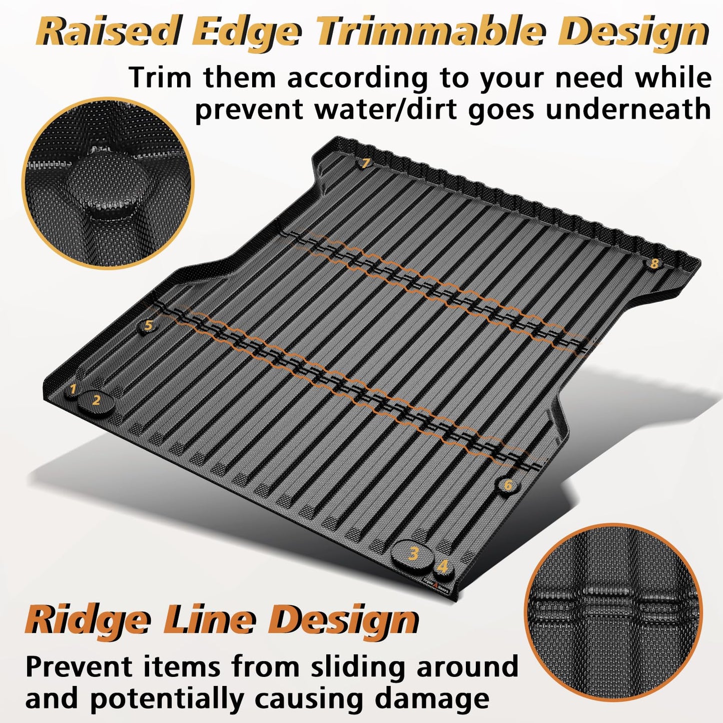 TripleAliners Truck Bed Mat Compatible with 2024 2025 Toyota Tacoma Accessories 5FT Vehicle Perfectly Flush All Weather Protection TPE Heavy Duty Pickup Car Bed Cargo Mat