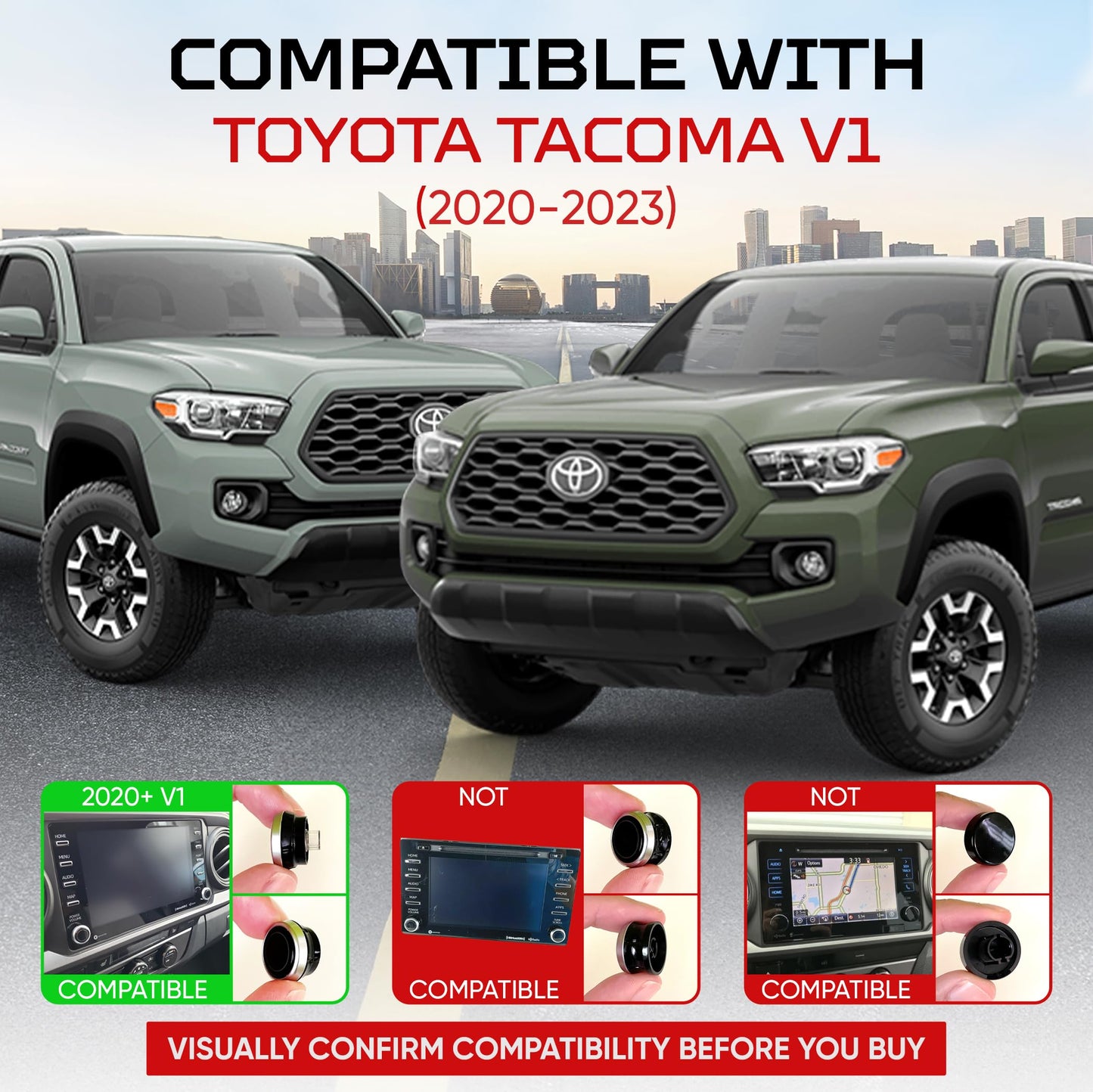 AJT Design Radio Knobs Replacement for Toyota Tacoma V1 (2020-2023) | Set of 2 Knobs | Matte Black Finish | 3rd Gen Tacoma Accessories | Durable ABS Plastic | Easy Press-On Installation | Made in USA