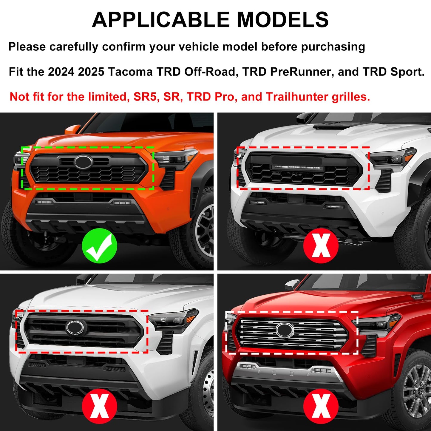 Upgrade Grille Decor Badge Emblem for 2024 2025 Toyota Tacoma Accessories TRD Off-Road, TRD PreRunner, TRD Sport Tri-Color Front Grille Insert Trims (Yellow/Orange/Red)
