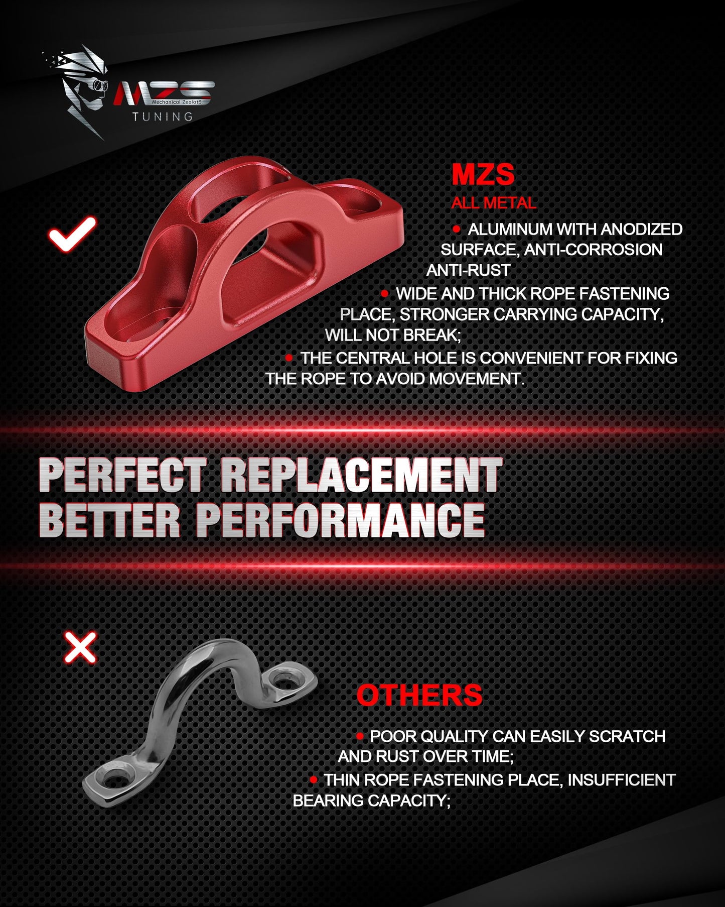 MZS Truck Bed Rail Cleats Tie Down Hook Kit, Inner Rope Hooks Tie Down Anchors Compatible with Tacoma Tundra for Cargo Trailer, Replace PT27835160 PT27835112 PT2780C010 663120C010 Red (Pack of 6)