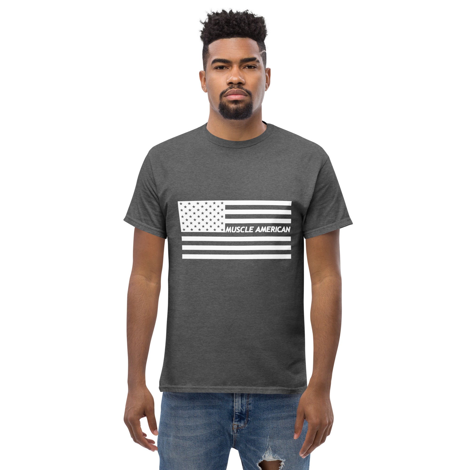 Men's Classic Tee - White American Flag – Muscle American Store