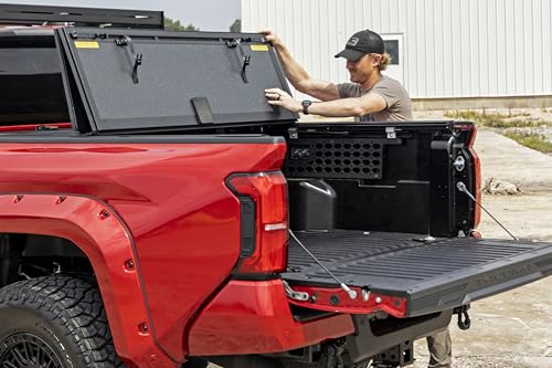 Rough Country Hard Tri-Fold Truck Bed Tonneau Cover for Toyota Tacoma (2024-2025) - Aluminum Flip-Up Folding Bed Cover, Fits 5' (60.3") Bed