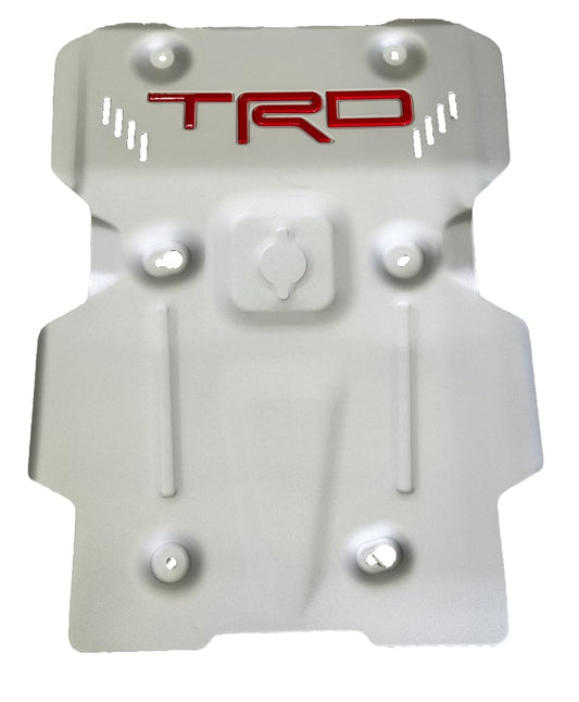 Toyota TRD Front Skid Plate, 1/4-inch Aluminum, for 2025+ 4Runner & 2024+ Tacoma, White with Red Lettering