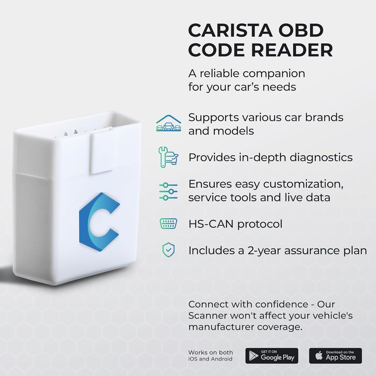 Carista OBD - Bluetooth OBD2 Scanner - Car Scanner Diagnostic Tool and Code Reader with Access to Diagnostics, Customizations, Service Tools, and Live Data