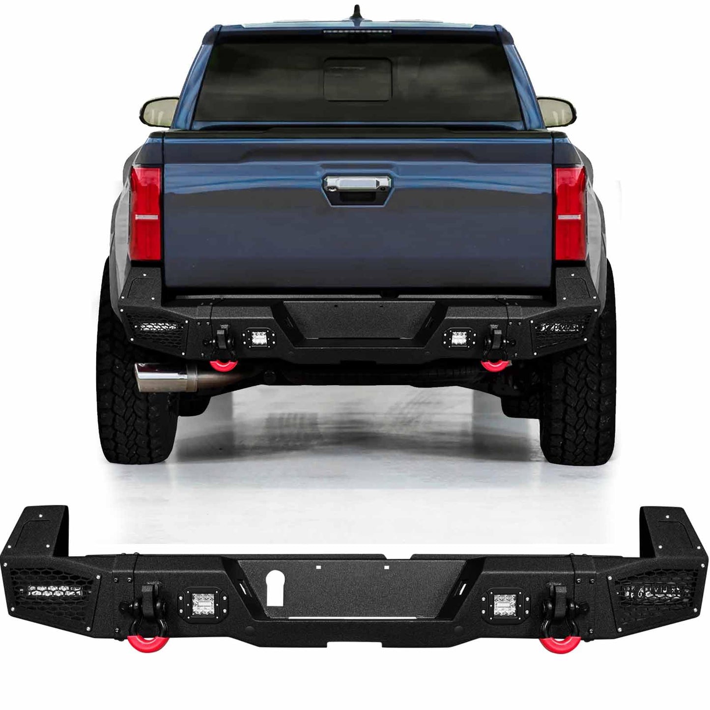 GNG Rear Bumper Compatible with 2024 2025 Toyota Tacoma w/Winch Plate & LED Lights & D-Ring, 〔Black Textured〕