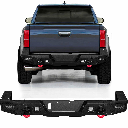 GNG Rear Bumper Compatible with 2024 2025 Toyota Tacoma w/Winch Plate & LED Lights & D-Ring, 〔Black Textured〕