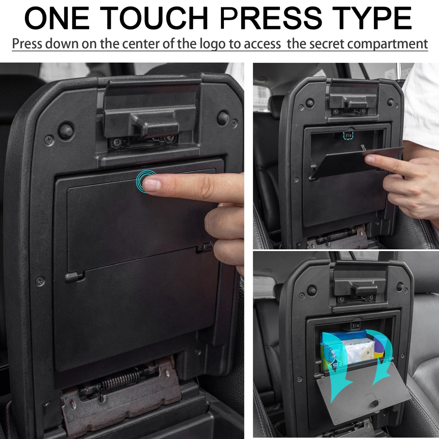 JDMCAR One-Touch Hidden Storage Box Compatible with 2016-2023 Toyota Tacoma Accessories Center Console Organizer Armrest Secret Compartment