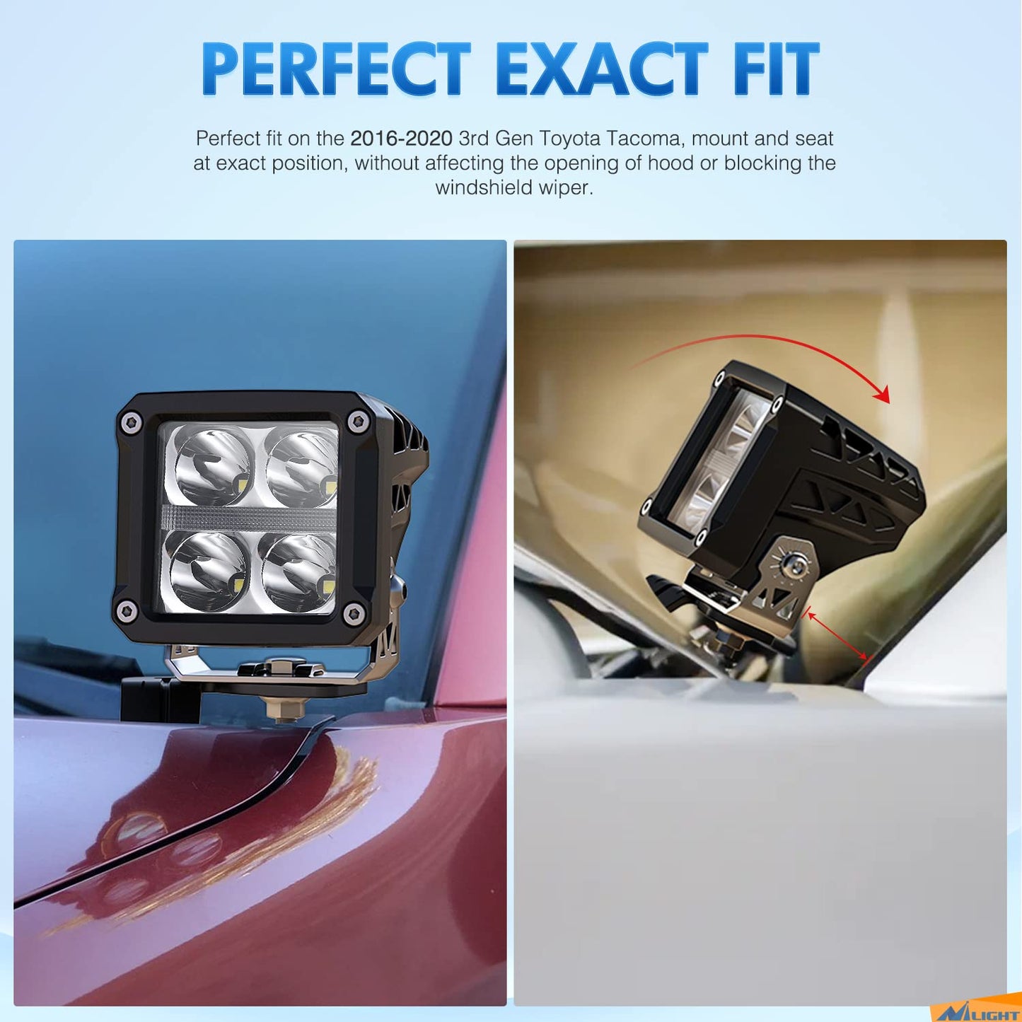 Nilight Ditch Light Brackets Auxiliary Offroad Work LED Pod A-Pillar Hood Mounts for 3rd Gen Tacoma 2016 2017 2018 2019 2020