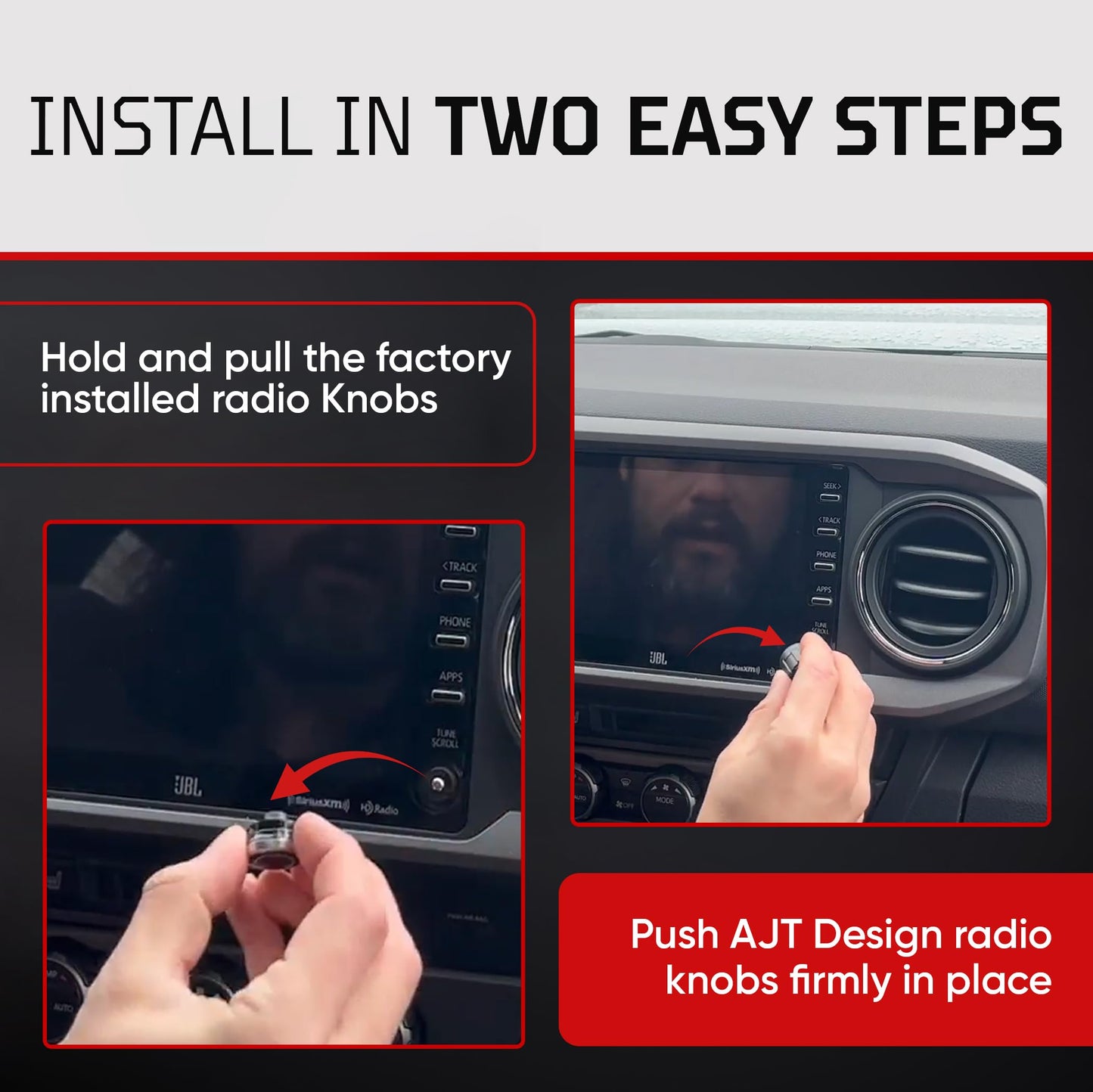 AJT Design Radio Knobs Replacement for Toyota Tacoma V1 (2020-2023) | Set of 2 Knobs | Matte Black Finish | 3rd Gen Tacoma Accessories | Durable ABS Plastic | Easy Press-On Installation | Made in USA