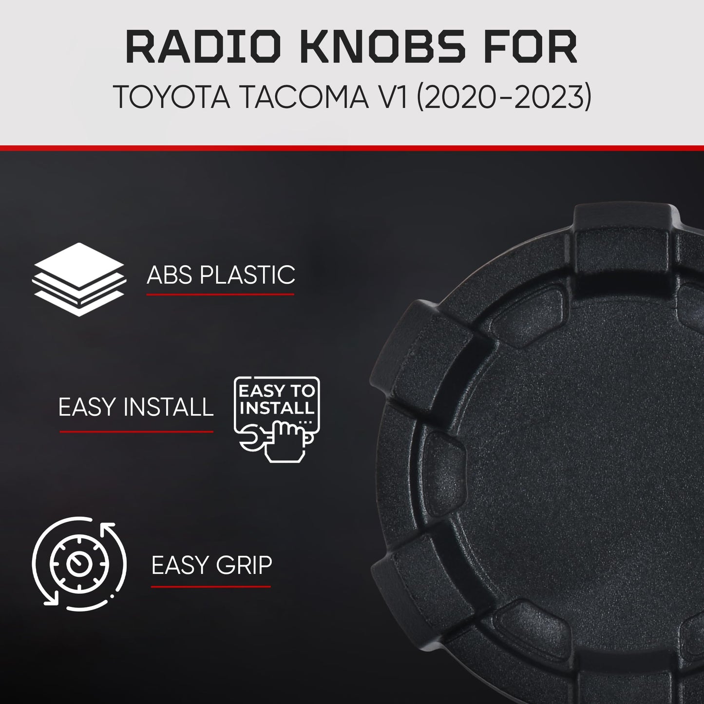 AJT Design Radio Knobs Replacement for Toyota Tacoma V1 (2020-2023) | Set of 2 Knobs | Matte Black Finish | 3rd Gen Tacoma Accessories | Durable ABS Plastic | Easy Press-On Installation | Made in USA
