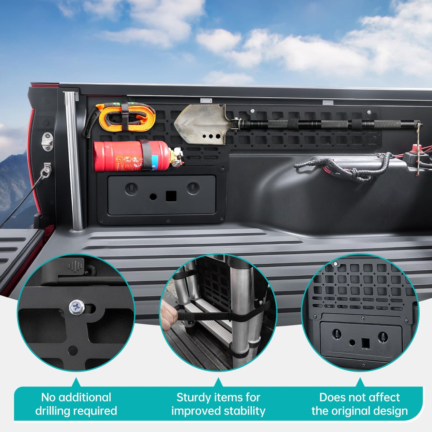 OUSUWO Side Truck Bed Molle Panel Rack System Compatible with 2005-2023 Toyota Tacoma 5FT Accessories Cargo Storage Organizer Tools Rack Fit for 05-23 Tacoma Accessories (Not Fit TRD)