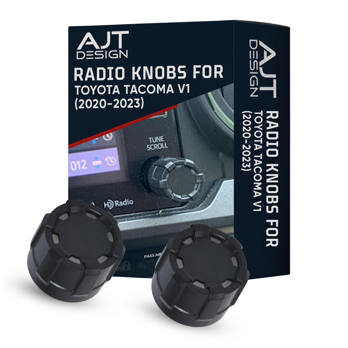 AJT Design Radio Knobs Replacement for Toyota Tacoma V1 (2020-2023) | Set of 2 Knobs | Matte Black Finish | 3rd Gen Tacoma Accessories | Durable ABS Plastic | Easy Press-On Installation | Made in USA