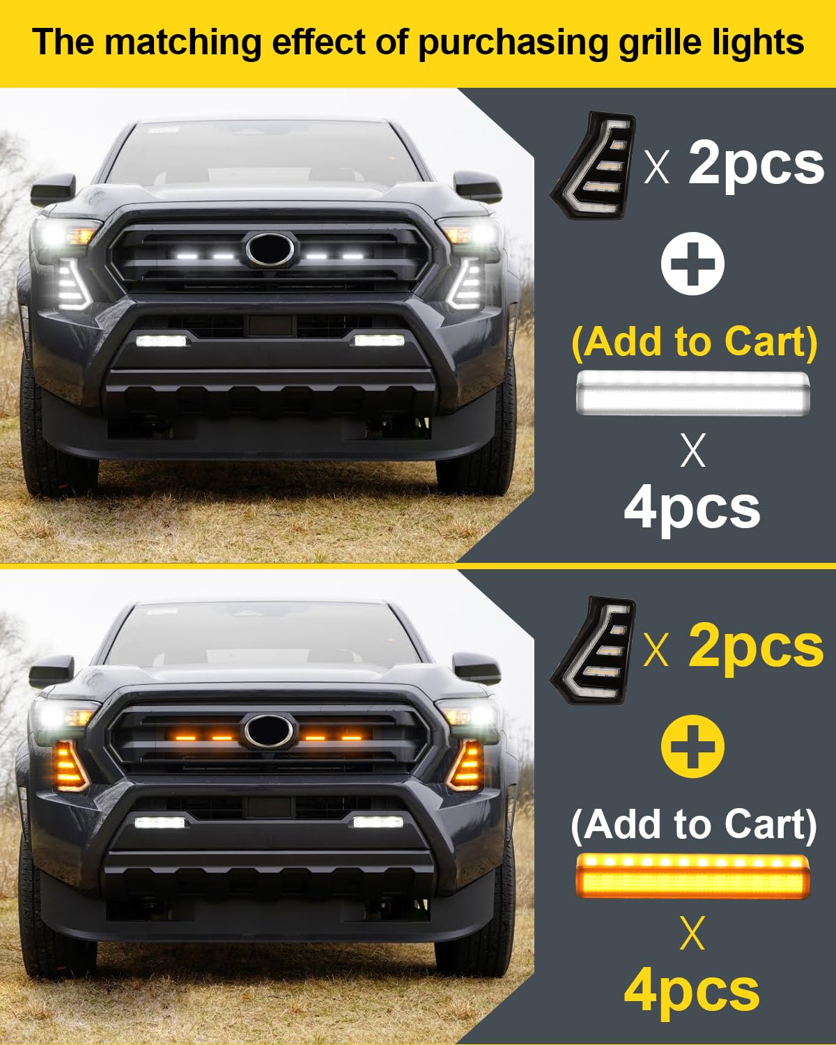 LED Fog Lights Kit for 2024 2025 Toyota Tacoma DRL Daytime Running Lights Amber Turn Signal Front Bumper Lamps 4th Gen Toyota Tacoma Accessories (C-shaped)