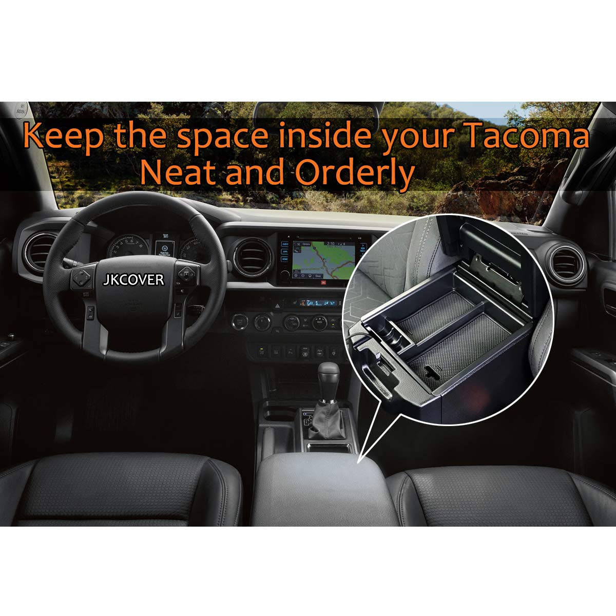 JKCOVER Center Console Accessory Organizer Compatible with Toyota Tacoma 2016 2017 2018 2019 2020 2021 2022 2023, ABS Material Box Insert Tray (Black trim)