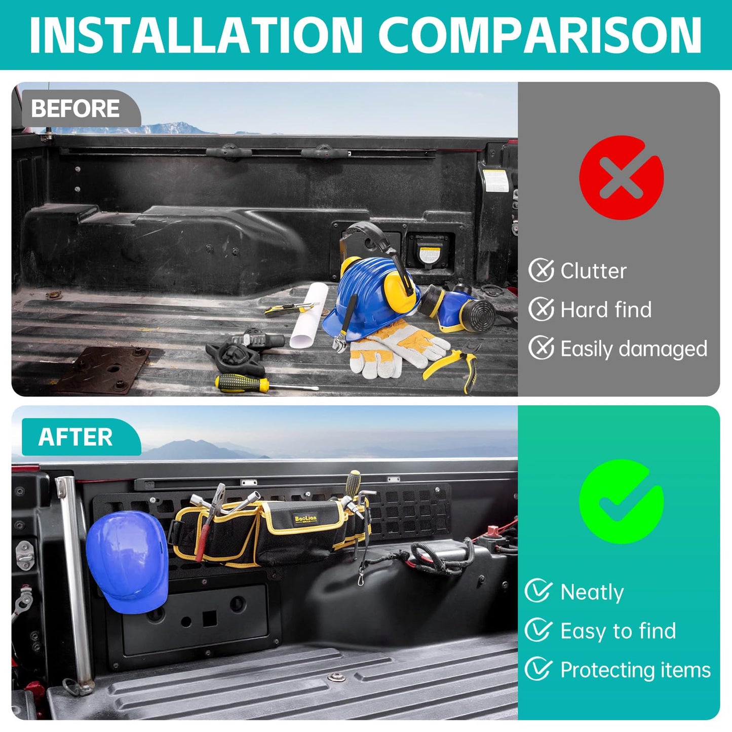 OUSUWO Side Truck Bed Molle Panel Rack System Compatible with 2005-2023 Toyota Tacoma 5FT Accessories Cargo Storage Organizer Tools Rack Fit for 05-23 Tacoma Accessories (Not Fit TRD)