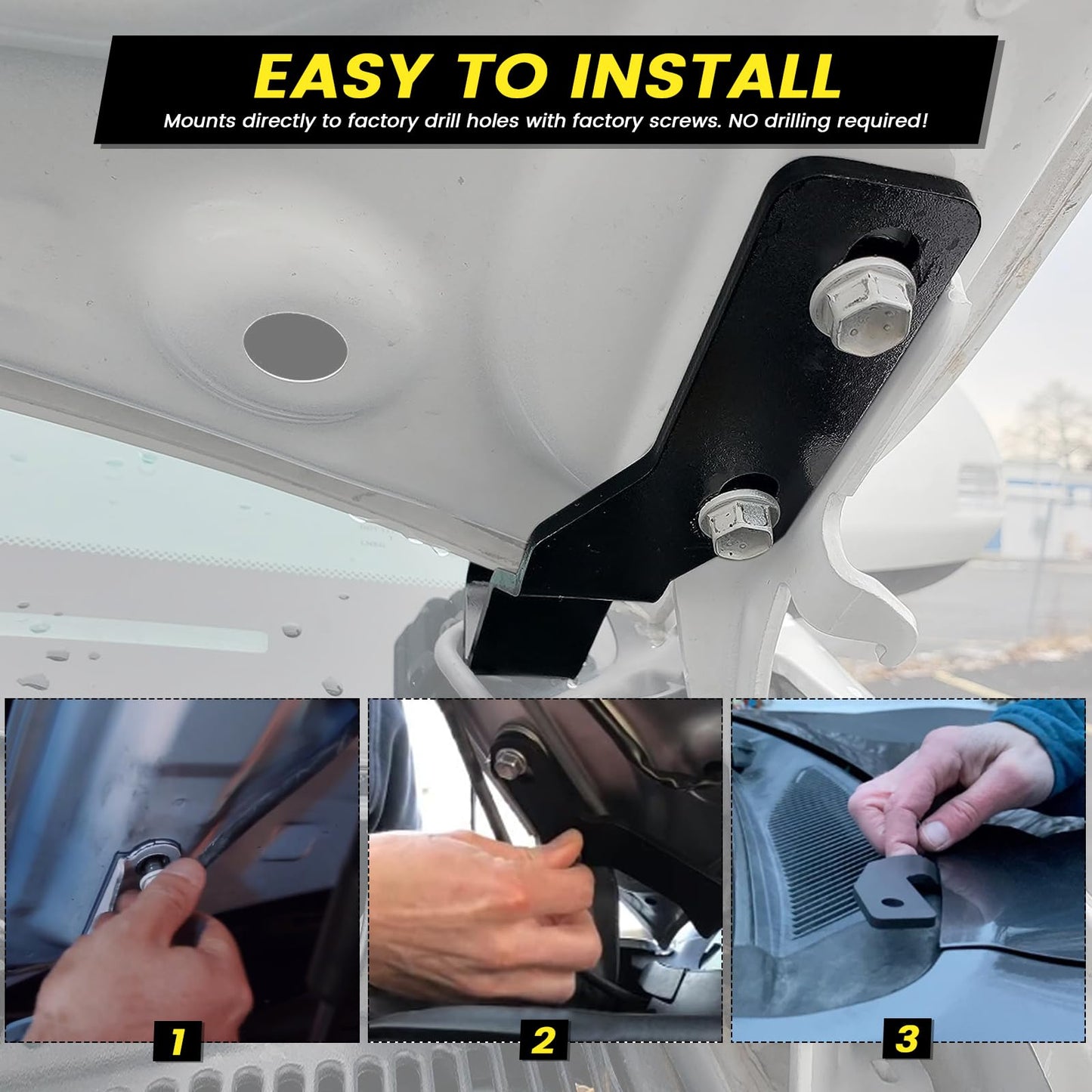 Hood Hinge Ditch Light Mount Brackets for Toyota Tacoma 2016-2021 3rd Gen Auxiliary Offroad Pod Work Light,Toyota Tacoma Hood Mount Brackets Kit-Black.